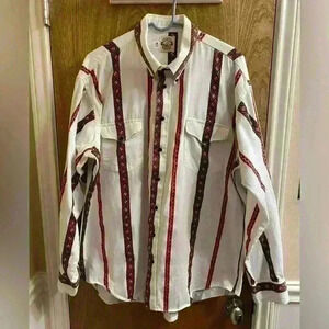 Vintage Old El Paso Tribal Aztec WESTERN Striped Shirt Long Sleeve Button Down